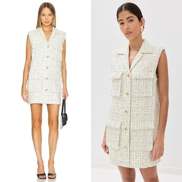 Anine Bing NEW Aiden Ivory Tweed Sleeveless Retro Classic Mini Dress Size XS